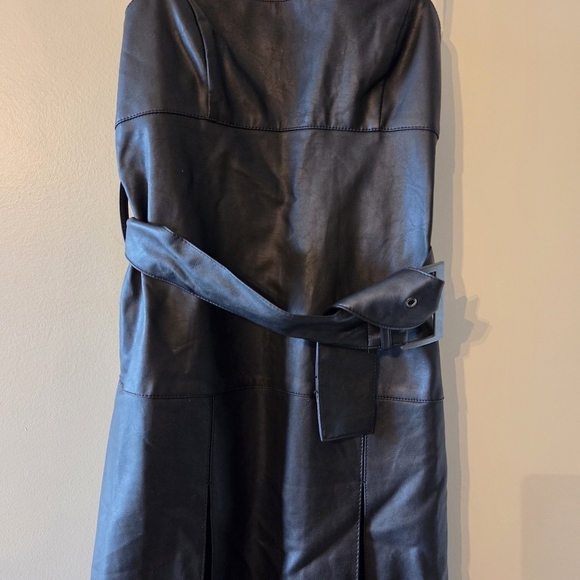 Free People Pleated Vegan Leather Boho Mini Buckle Moto Biker Black Dress Size 0 - Picture 7 of 13